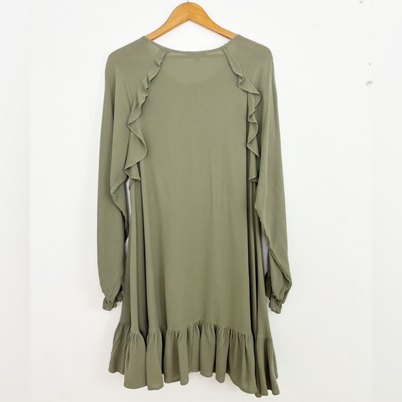 Easel Boho Green Olive Ruffle Long Sleeves Midi Dress Size Large - Picture 7 of 11